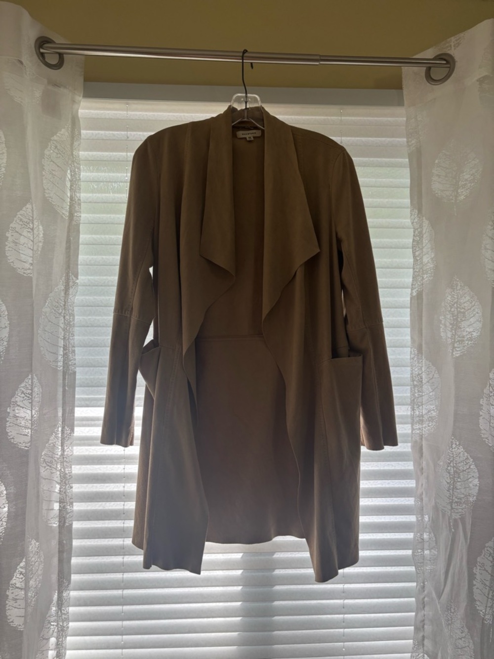 Max Studio Longline Draped Open-Front Coatigan in Taupe